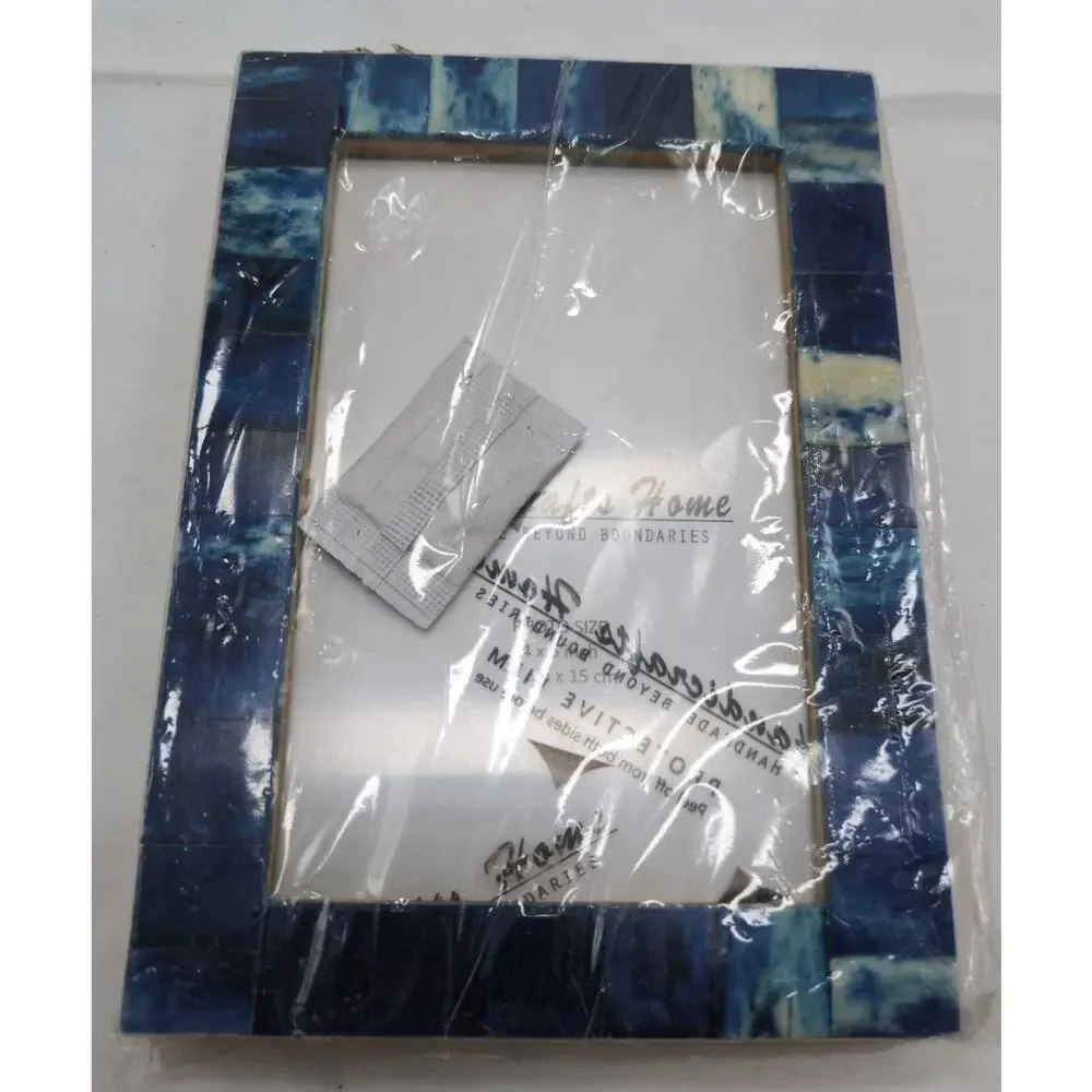 New Set of 2  Handicrafts Home Blue Resin Inlay 4x6 Picture Photo Frames Decor